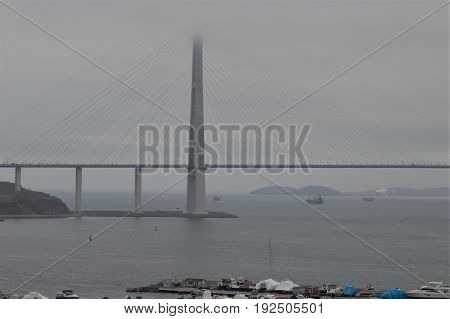 Pendant brige with low clouds in Vladivostok