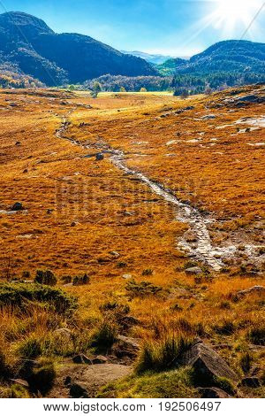 Hiking trail view from the top Dalsnuten in Stavanger Norway.