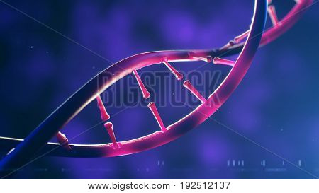3d illustration of DNA molecule. Closeup of concept human genome.