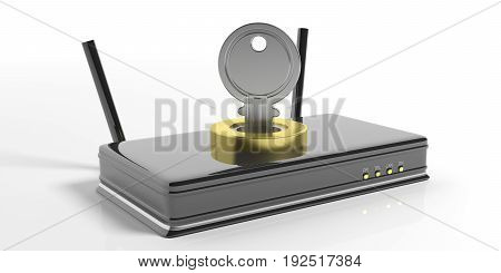 Wifi Router And Keylock Isolated On White Background. 3D Illustration
