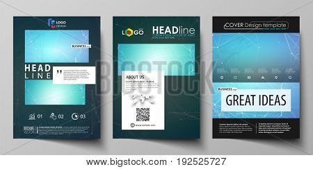 Business templates for brochure, magazine, flyer, booklet or annual report. Cover design template, easy editable vector, abstract flat layout in A4 size. Chemistry pattern, connecting lines and dots, molecule structure, medical DNA research. Medicine conc