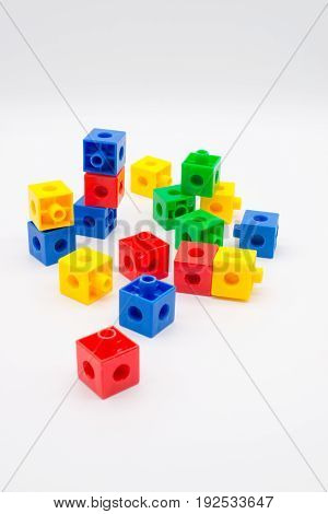 Colorful Plastic Blocks isolated on white background