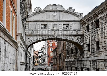 Bridge of Sighs over the canal in Venice