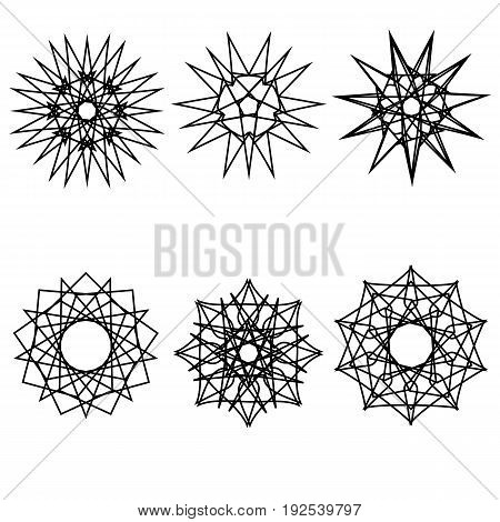 Geometric pattern symbols fractale pentogramm astrology stamp label