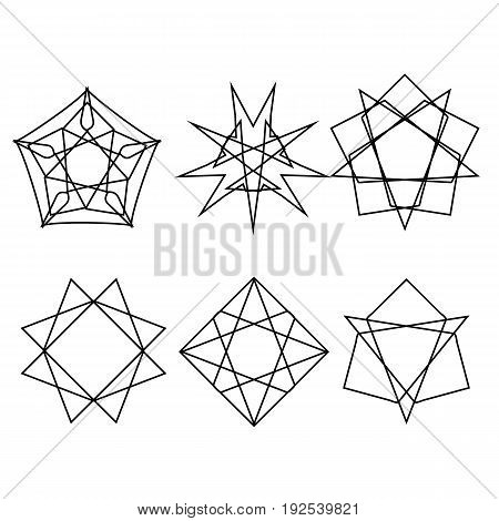 Geometric pattern symbols fractale pentogramm astrology stamp label