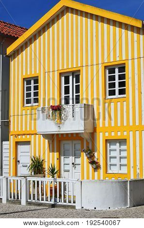 Striped Colored Houses, Costa Nova, Beira Litoral, Portugal, Europe