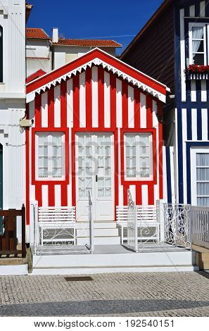 Striped Colored Houses, Costa Nova, Beira Litoral, Portugal, Europe