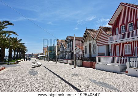 Striped Colored Houses, Costa Nova, Beira Litoral, Portugal, Europe