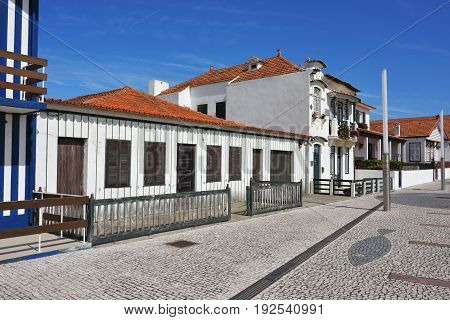 Striped Colored Houses, Costa Nova, Beira Litoral, Portugal, Europe