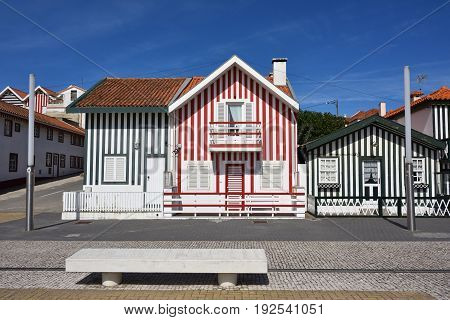 Striped Colored Houses, Costa Nova, Beira Litoral, Portugal, Europe