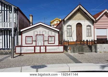 Striped Colored Houses, Costa Nova, Beira Litoral, Portugal, Europe