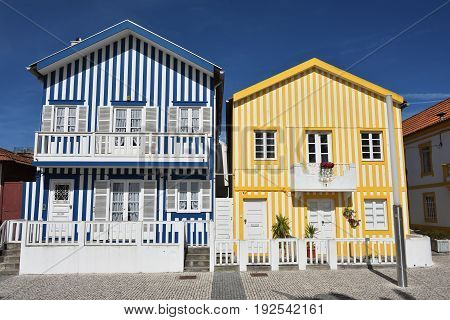 Striped Colored Houses, Costa Nova, Beira Litoral, Portugal, Europe