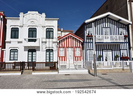 Striped Colored Houses, Costa Nova, Beira Litoral, Portugal, Europe