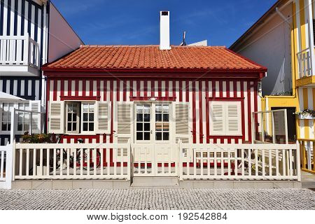 Striped Colored Houses, Costa Nova, Beira Litoral, Portugal, Europe