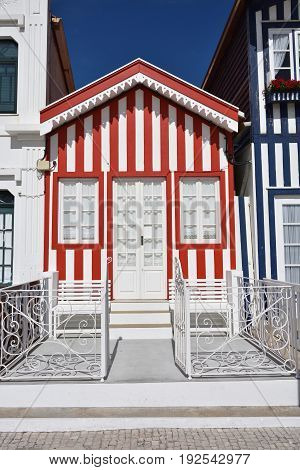 Striped Colored Houses, Costa Nova, Beira Litoral, Portugal, Europe
