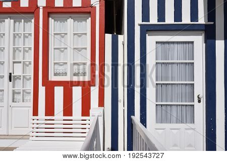 Striped Colored Houses, Costa Nova, Beira Litoral, Portugal, Europe