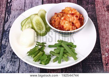 Fresh Shrimp Chili Dip Served With Side Dish.