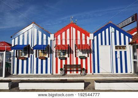 Striped Colored Houses, Costa Nova, Beira Litoral, Portugal, Europe