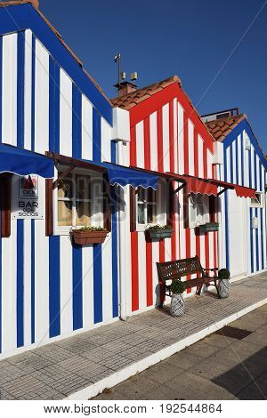 Striped Colored Houses, Costa Nova, Beira Litoral, Portugal, Europe