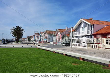 Striped Colored Houses, Costa Nova, Beira Litoral, Portugal, Europe