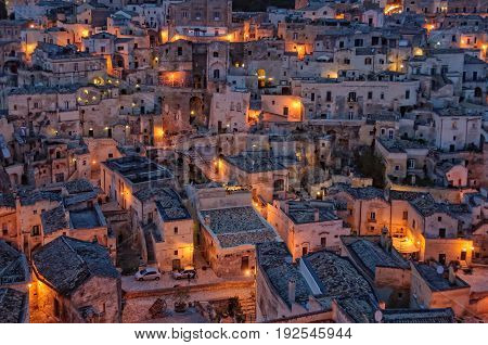 The evening lights of Sasso Barisano - Matera Basilicata Italy