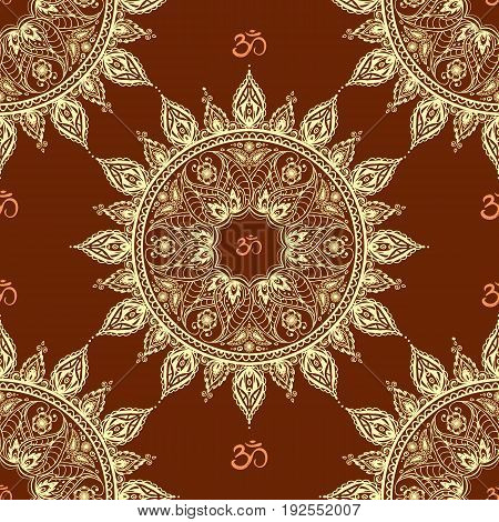 Ornamental ethnic mandala seamless pattern, stock vector illustration