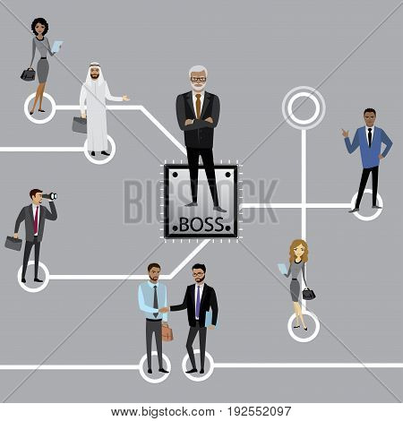 Recruitment. Group of business persons standing on Microchip and Circuit board. Business concept illustration.. Stock Vector illustration.