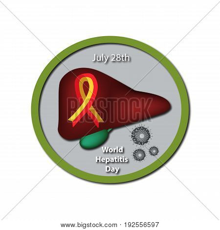 World Hepatitis Day. July 28th. Liver. Red yellow ribbon. Hepatitis C virus. Infographics. Vector illustration on isolated background