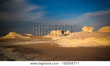 Abstract nature rock formations aka sculptures in White desert Sahara Egypt