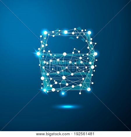 Abstract shopping cart in the form of a starry sky or space, consisting of points, lines, and shapes in the form of planets, stars and the universe. Vector business. Eps10