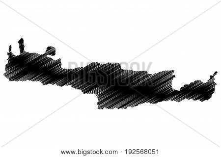 Crete map vector illustration , scribble sketch island of Crete