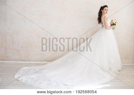 bride Princess in Royal wedding dress with vintage lace