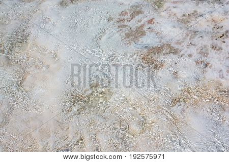 Close up river water saturated with calcium and salts in Pamukkale