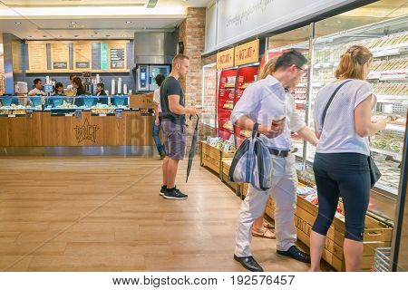 HONG KONG - CIRCA SEPTEMBER, 2016: inside a Pret a Manger in Hong Kong. Pret a Manger is a sandwich shop chain based in the United Kingdom.