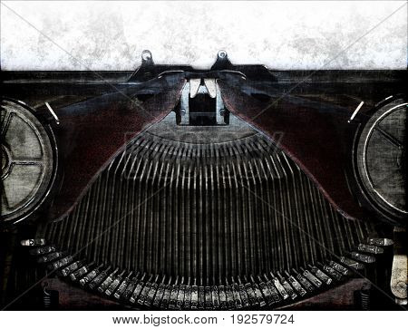 Detail of the part of old typewriting machine in grunge style