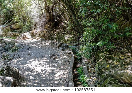 Path passing through a wooded and descending to the Amud River