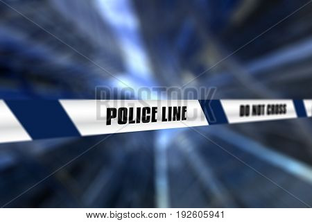 3D render of a police line tape against defocussed background