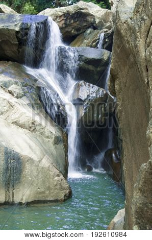 One of the picturesque waterfalls Ba Ho located in the jungle is located far from the city of Nha Trang in the province of Khánh Hòa in Vietnam.