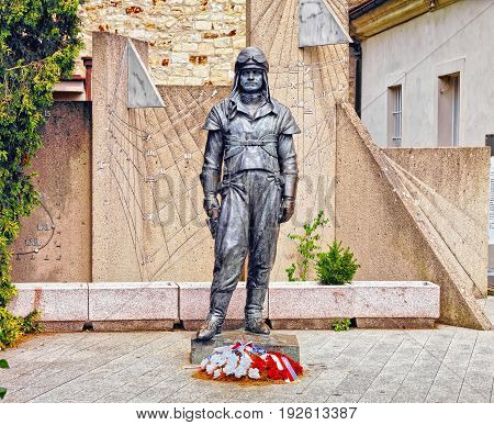 PRAGUE CZECH REPUBLIC - AUGUST 6 2015: Statue of Milan Rastislav Stefanik at the Stefanik Observatory on Petrin Hill Prague Czech Republic