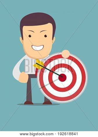 successful businessman aiming target with arrow. Stock vector illustration