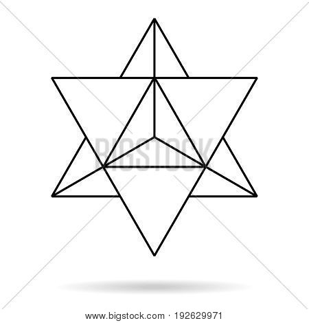 Sacred geometry. merkaba thin line geometric triangle shape. esoteric or spiritual symbol. isolated on white background. Star tetrahedron icon