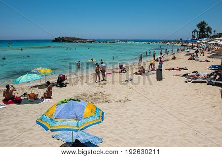Nissi Beach Resort. White Sand And Crystal Clear Sea Water. Cyprus Island
