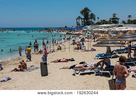 Nissi Beach Resort. White Sand And Crystal Clear Sea Water. Cyprus Island