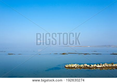 Scardovari beach landscape. Po river lagoon Italy. Italian landmark