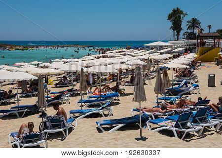 Nissi Beach Resort. White Sand And Crystal Clear Sea Water. Cyprus Island