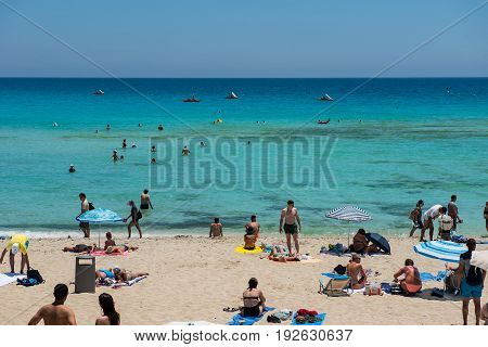 Nissi Beach Resort. White Sand And Crystal Clear Sea Water. Cyprus Island