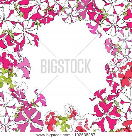Petunia flower frame. EPS 10 vector background.