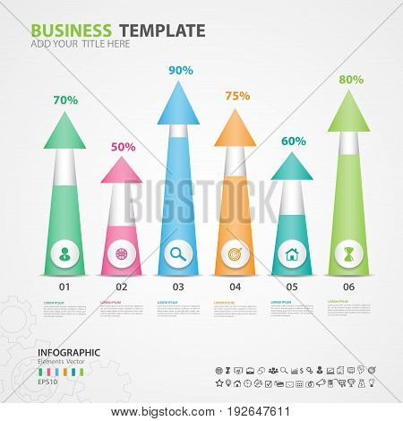 Infographics elements diagram with 6 steps options Vector illustration Arrow icon presentation template advertisment layout Process chart business flyer banner design web design timeline silde