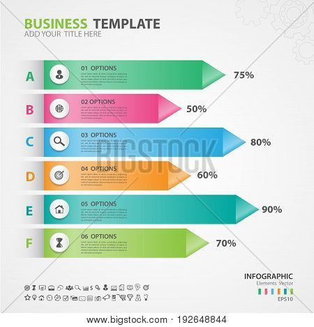 Infographics elements diagram with 6 steps options Vector illustration Arrow icon presentation template advertisment layout Process chart business flyer banner design web design timeline silde