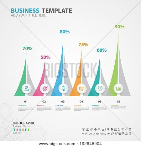Infographics elements diagram with 6 steps options Vector illustration triangle icon presentation advertisment Process chart business flyer banner design web design timeline silde